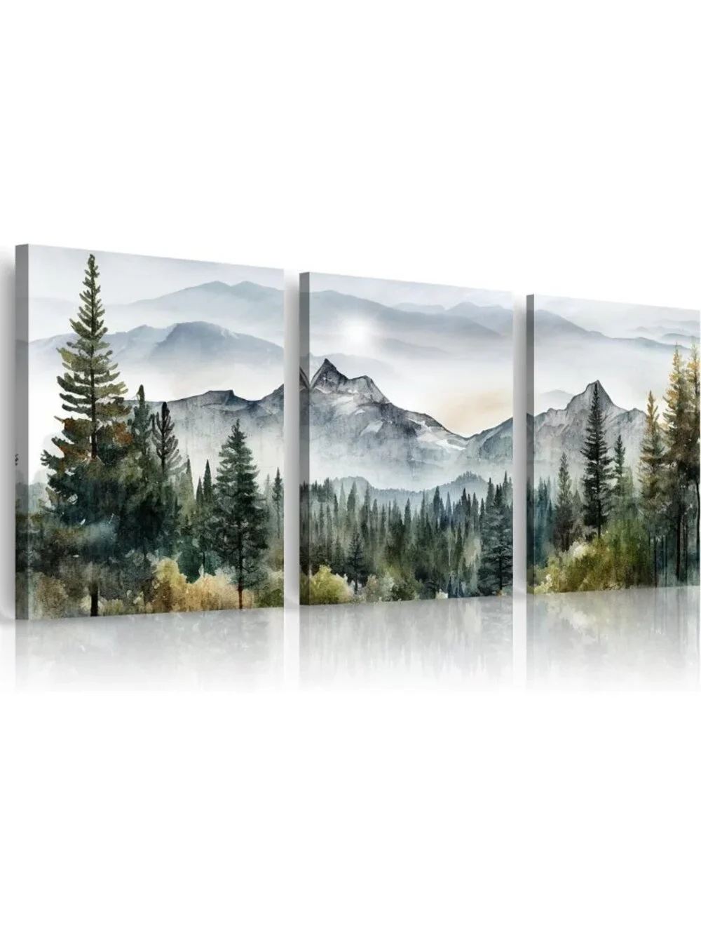 Modern Abstract Mountain Forest Canvas Art Prints - 3 Piece Framed Wall Decor